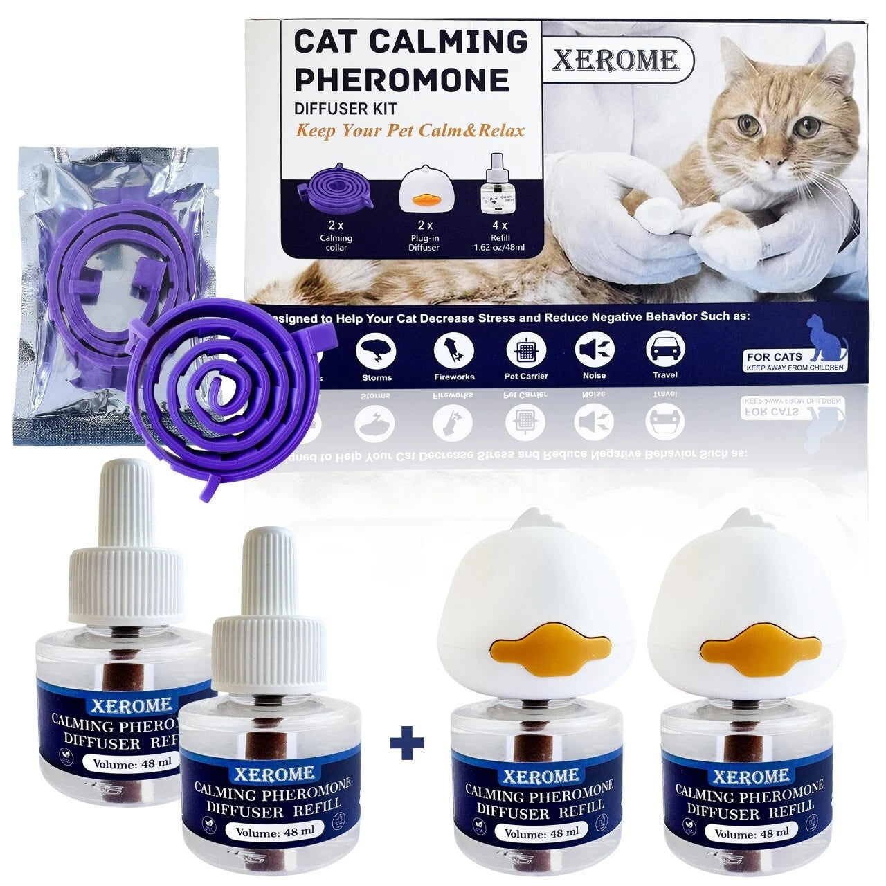 XEROME Cat Calming plug-in Diffuser Kit Pheromones Refill Vial For Stress Relief